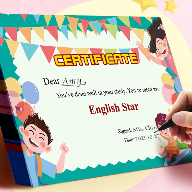 Kids Certificate Paper English Learning Rewards A4 A5 Big Size Honorary Award Credentials For Students Classroom Management 50pc