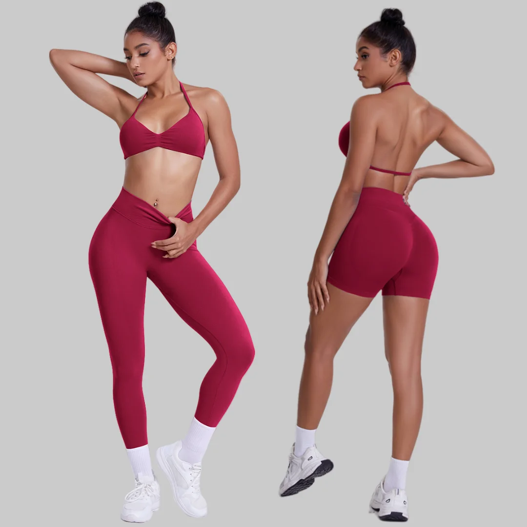 

Бесшовный сексуальный спортивный комплект для фитнеса с высокой талией персикового цвета, дышащая быстросохнущая одежда для бега, спортивные костюмы для йоги для женщин