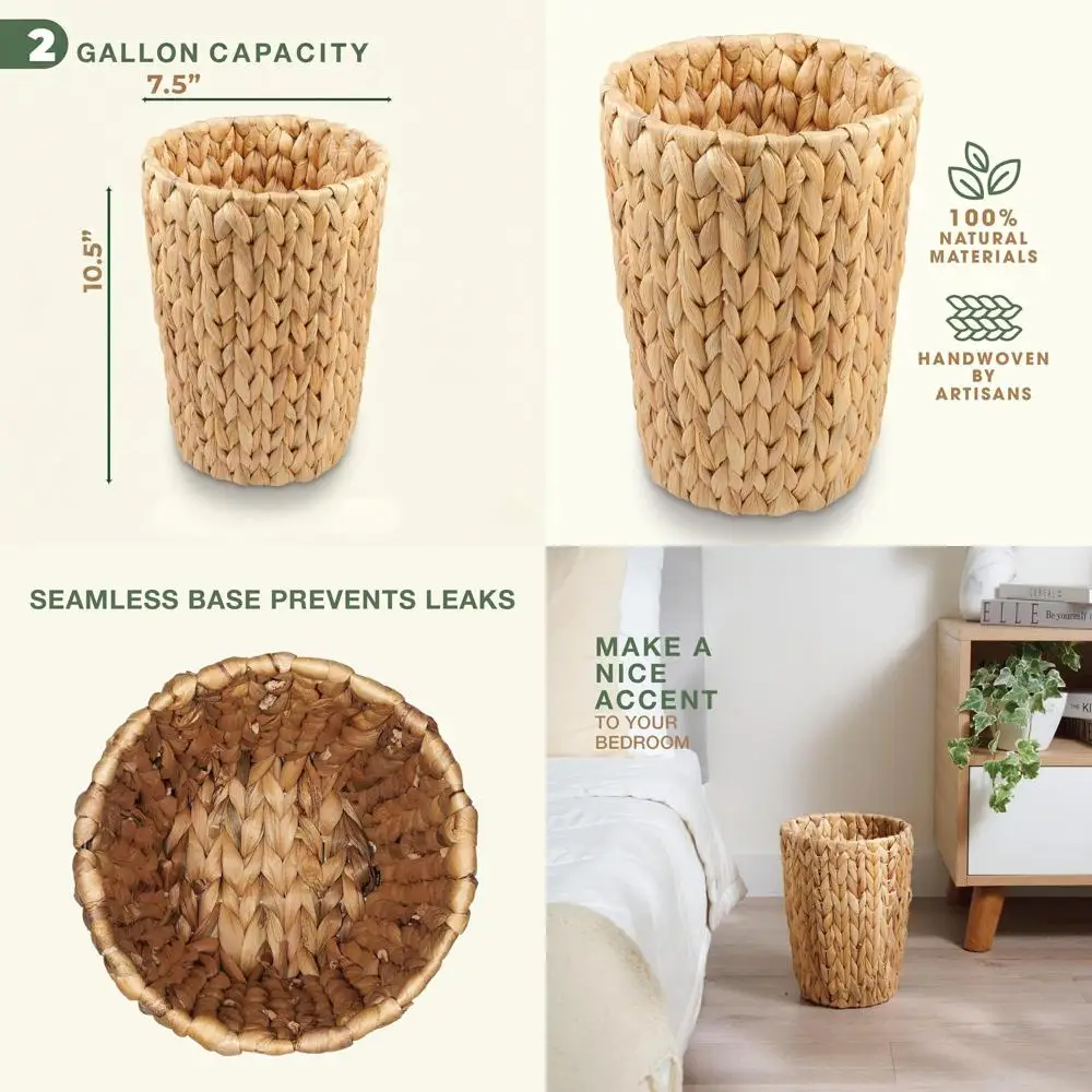 

Natural Wicker Trash Cans - 2-Piece Set - 2 Gallon Rattan Waste Baskets for Home Use