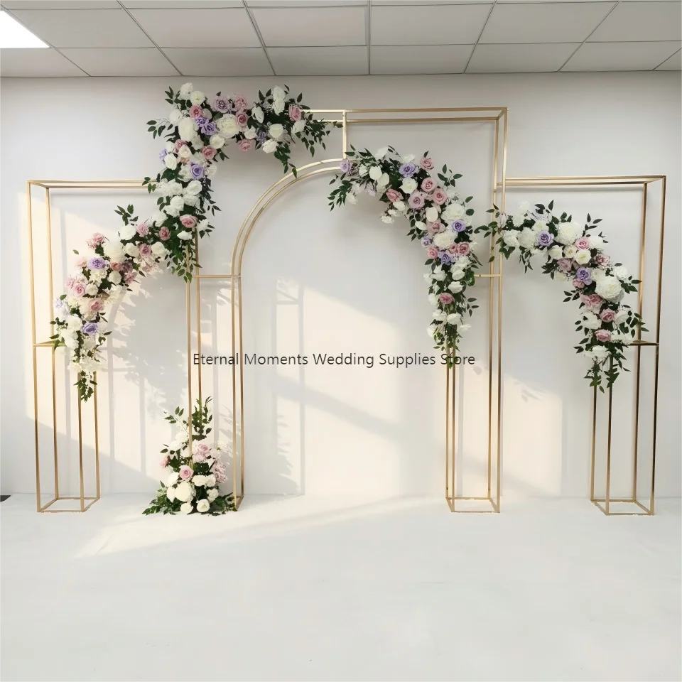 

Gilded Iron Wedding Background Frame Fresh Flower Decor Arch to Create Romantic Indoor & Outdoor Ambiance