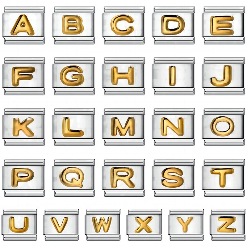 2025 New Fashion 26 English Letters Italian Charm Links Fit 9mm Stainless Steel Bracelet Making Women Men Jewelry