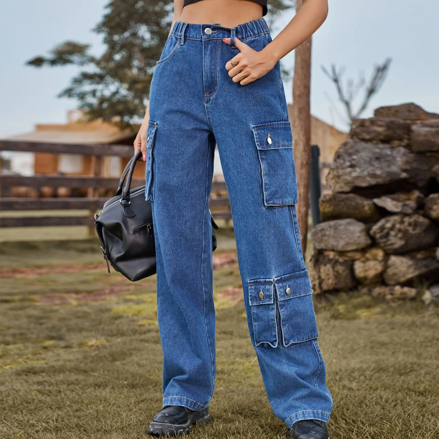 

Европейская и американская мода, новые джинсовые потертые комбинезоны с несколькими карманами, брюки, повседневные брюки, женская одежда