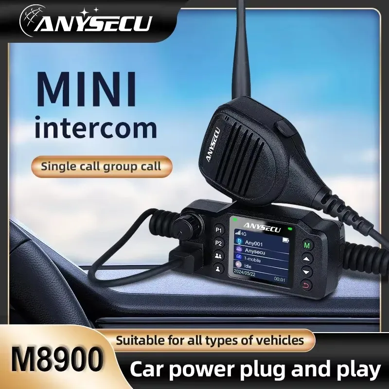 Aanysecu MINI Car Radio Network Intercom M8900 Android 4G 2G Bluetooth WiFi realptt/zello/poc global Car walkie talkie