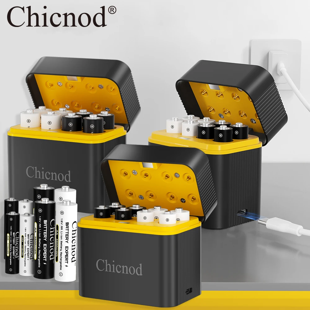 CHICNOD 8-slot Battery Charger Rechargeable Lithium Battery 1.5V AA 3800mWh/AAA 1110mWh 1.5V Batteries for Mouse Remote Control