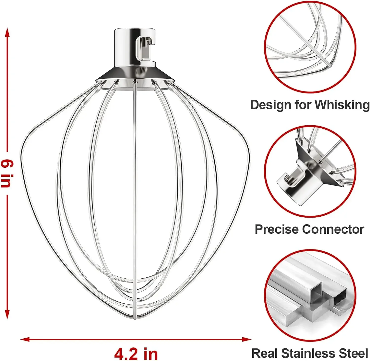 Picture 4: K45WW Stainless Steel Wire Whip Mixer Accessory Replacement for KitchenAid 4.5-5QT Bowl Rack Mixer