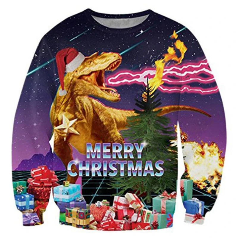 Funny Christmas Sweatshirts For Men Pullover Oversized O-Neck Hoodie Santa Claus Graphic Long Sleeves Printed Top Men\'s Clothing