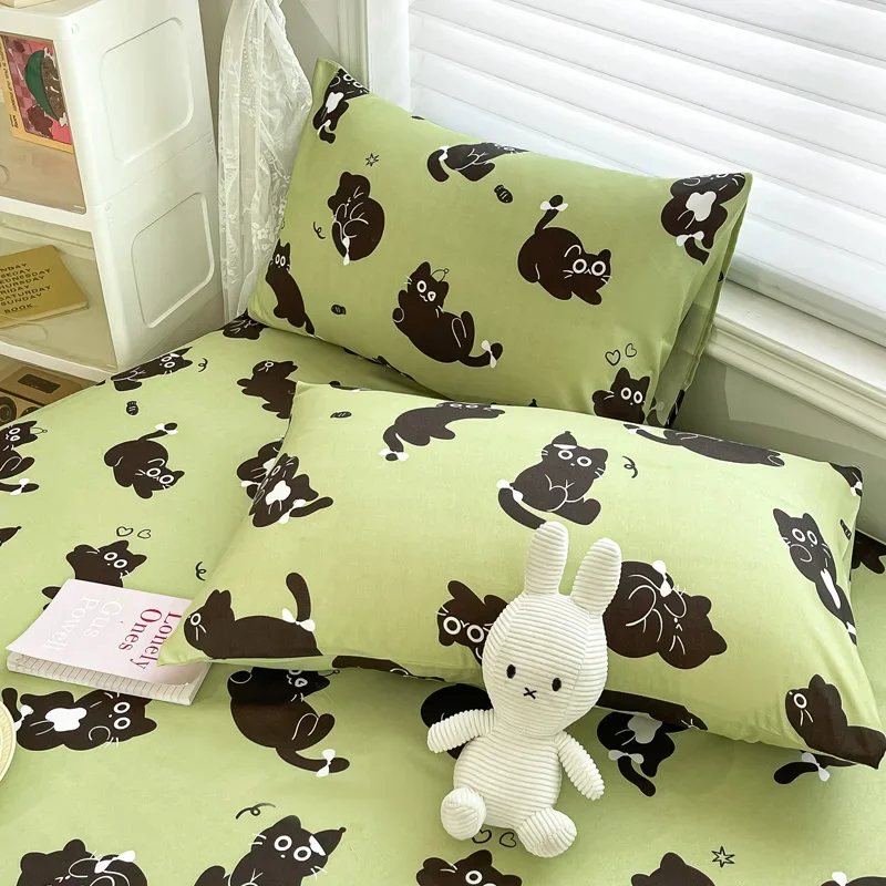 Cartoon Cats Fitted Sheet Set Queen Size, Cute Kitten Bedding Set, Kawaii Cat Bed Sets Bedroom Decoration for Kids Teens Adults