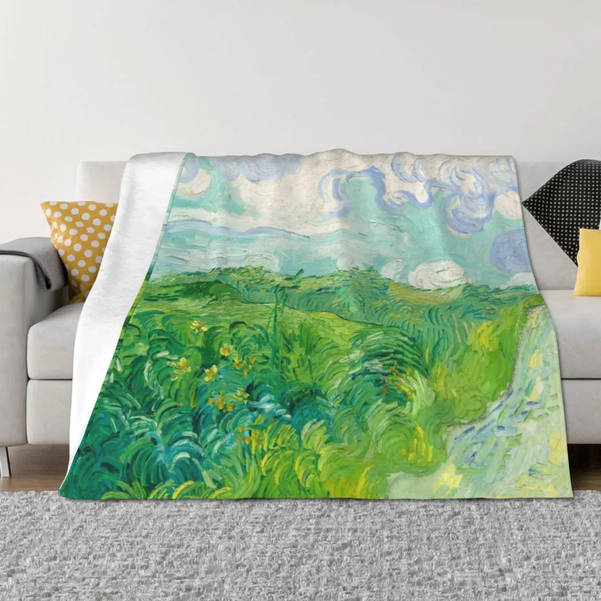

Green Wheat Fields Auvers Van Gogh Fine Art Throw Blanket Soft Plaid Decorative Sofa anime Blankets