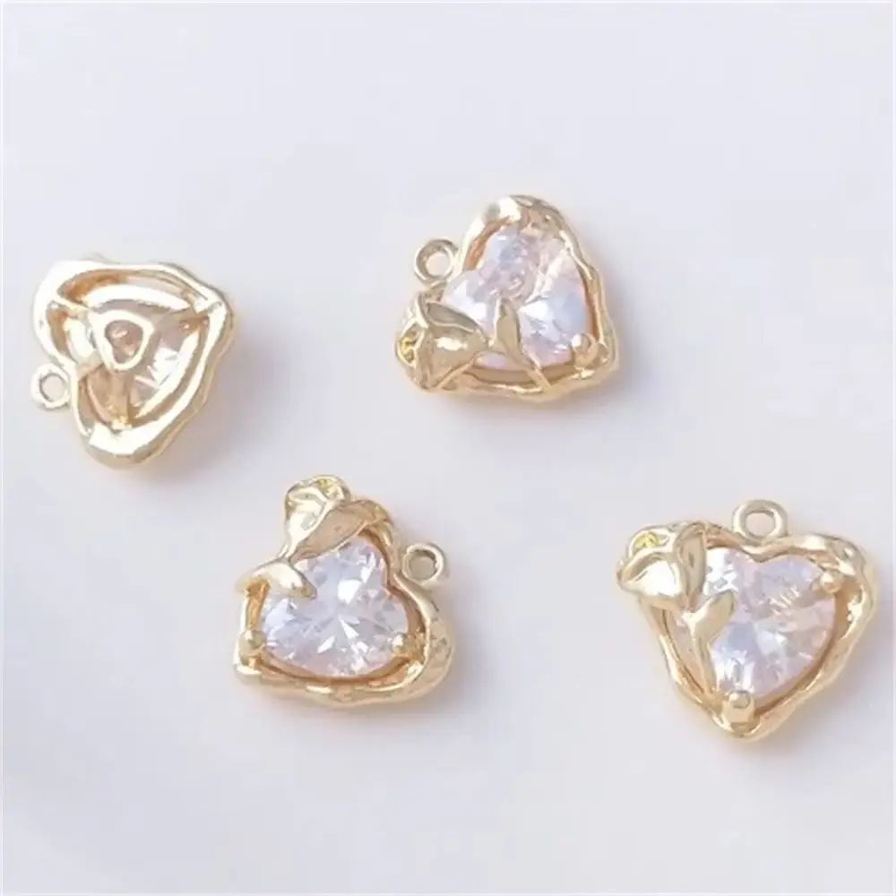 

14K Gold Inlaid Peach Heart Zircon Rose Love Pendant Handmade DIY Earrings Bracelet Jewelry Charms Pendant K474