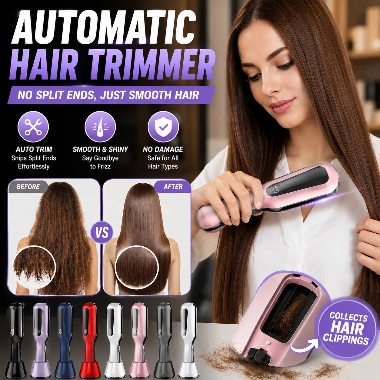 

Rechargeable Automatic Hair Split End Trimmer Effortlessly Cut Broken Split Ends Digital Temperature Display Smooth Shiny Hair