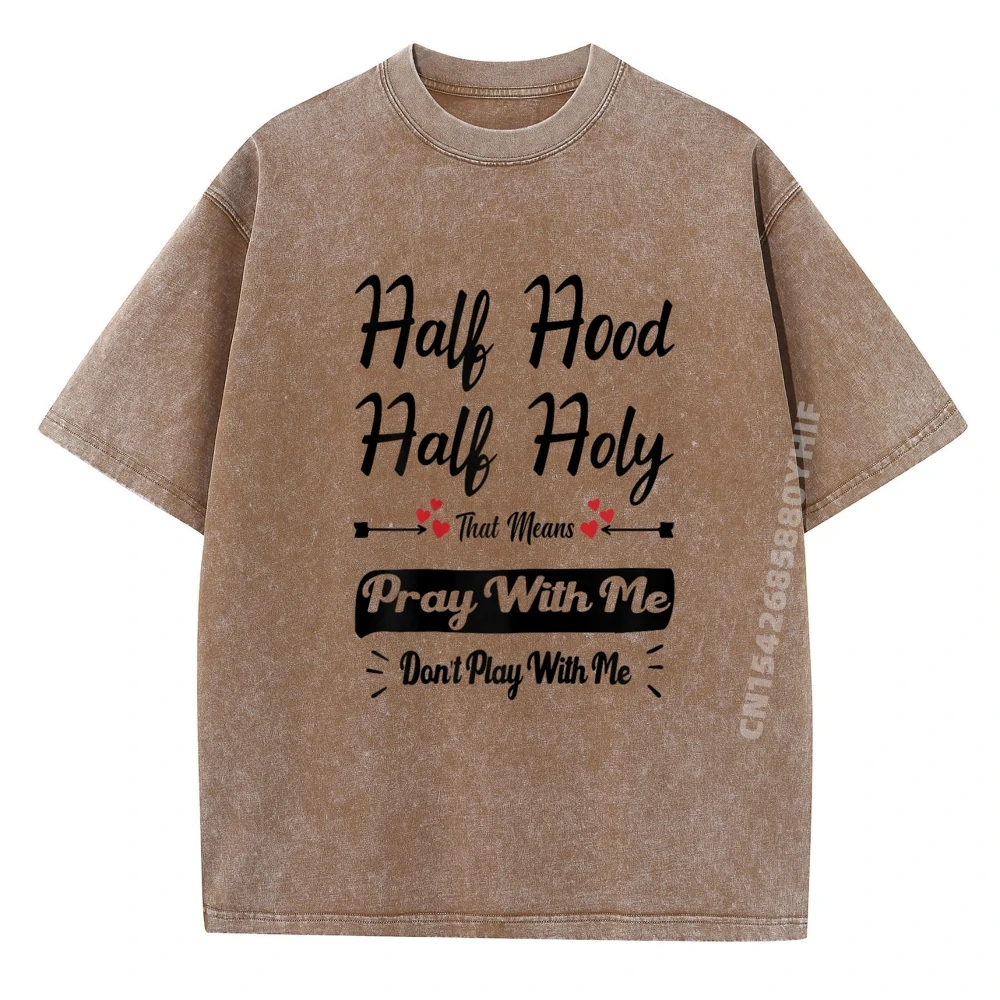 

Short Sleeve Tops & Tees Simple Comfortable Man Men T-shirt Vintage Half Hood Half Holy Group Tops Shirt Classic Washed Tee