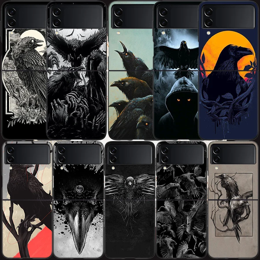 Raven Crow Skull Pattern Case for Samsung Galaxy Z Flip 6 Flip 5 4 3 5G Black Cell Phone Cover Samsung Z Flip 5 5G Luxury PC