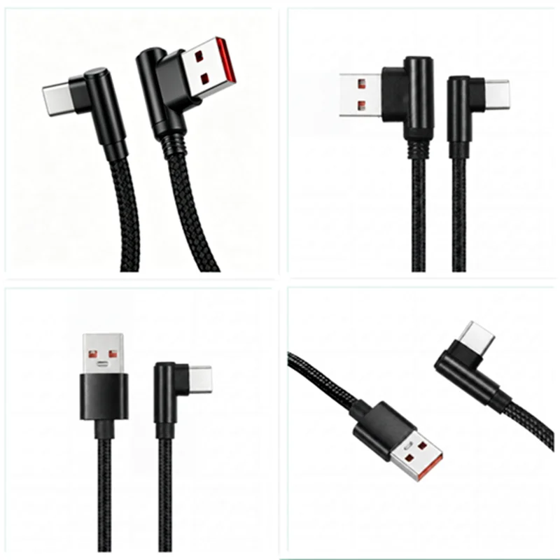 0.25m/0.5m/1m/2m 90 Degree Elbow USB Nylon Braided 5A Quick Charger Elbow USB to Type C Cord Cable For iPhone Samsung Xiaomi