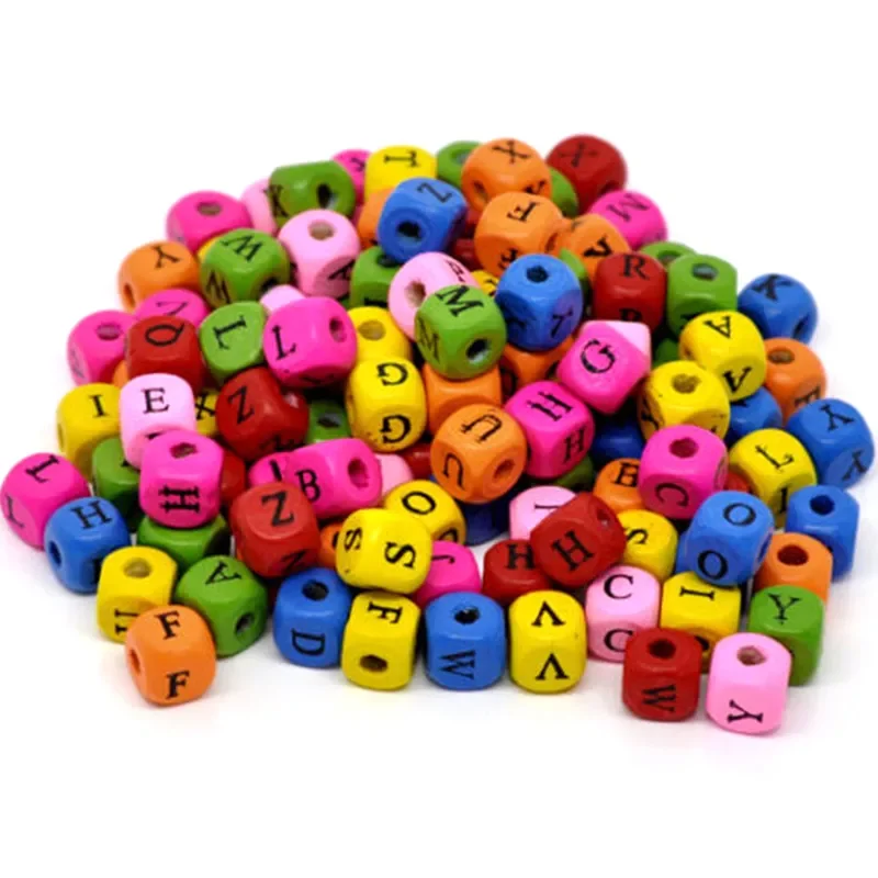 4500Pcs Mixed Colorful Cube Alphabet Letters Wood Spacer Beads Wooden DIY Jewelry Making Component 10x9mm