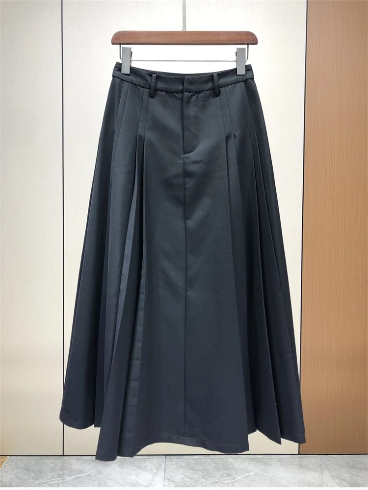 

High Waist A-Line Skirt Women's Suiting Pleated Long Skirt Autumn New Sle Ele Personali Polyester Fiber Casual Skirt