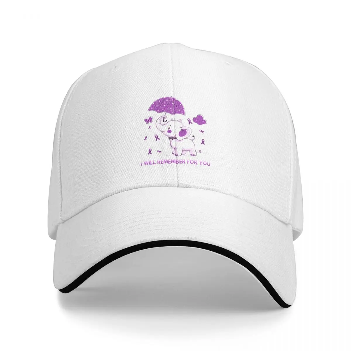 Dementia Awareness Elephant Long Sleeve T-Shirt Baseball Cap Hood black Golf Hat Man Boy Women's