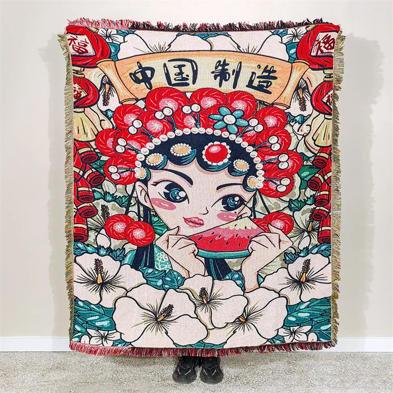 Reversible Blanket Home Decor Chinese Traditional Culture Throw Blanket Boho Woven Tapestry Chair Woven Couch Sofa Bedding Cover