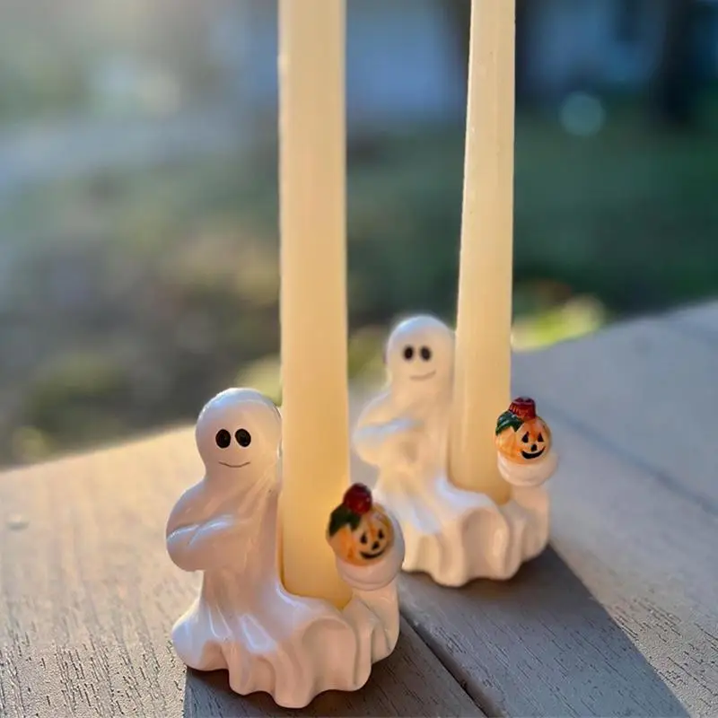 

Ghost Candle Pedestal Ghost Ornaments Candle Holder Resin Halloween Candle Table Stand Ghost Pumpkin Decoration Ornaments For