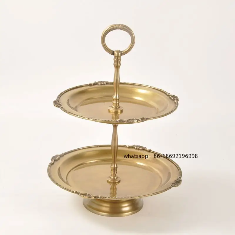 India Imported Vintage Brass Double Layer Fruit Plate Home European American Luxury Cake Pan Dessert Plate Decoration