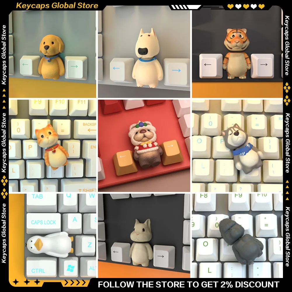 Party Animals Series Keycaps Resin Kawaii FLUFFY CARROT Gaming Peripherals Mechanical Keyboard Direction Key 2-key Animal Keycap
