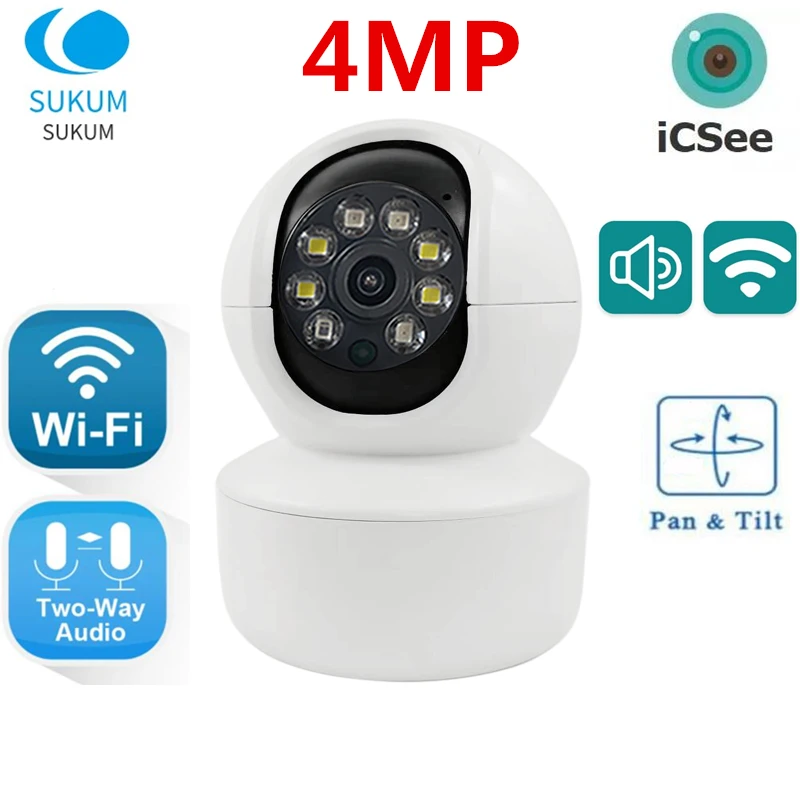 ICSee-Mini Câmera CCTV Interior, Home Security, Visão Noturna, Duas Maneiras de Áudio, Sem Fio, 4MP WIFI