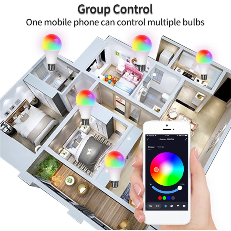 PHFU-الذكية ديكور المنزل التحكم الإضاءة تويا بلوتوث واي فاي LED لمبة 110-130 فولت E27 عكس الضوء 15 واط دعم التحكم الصوتي