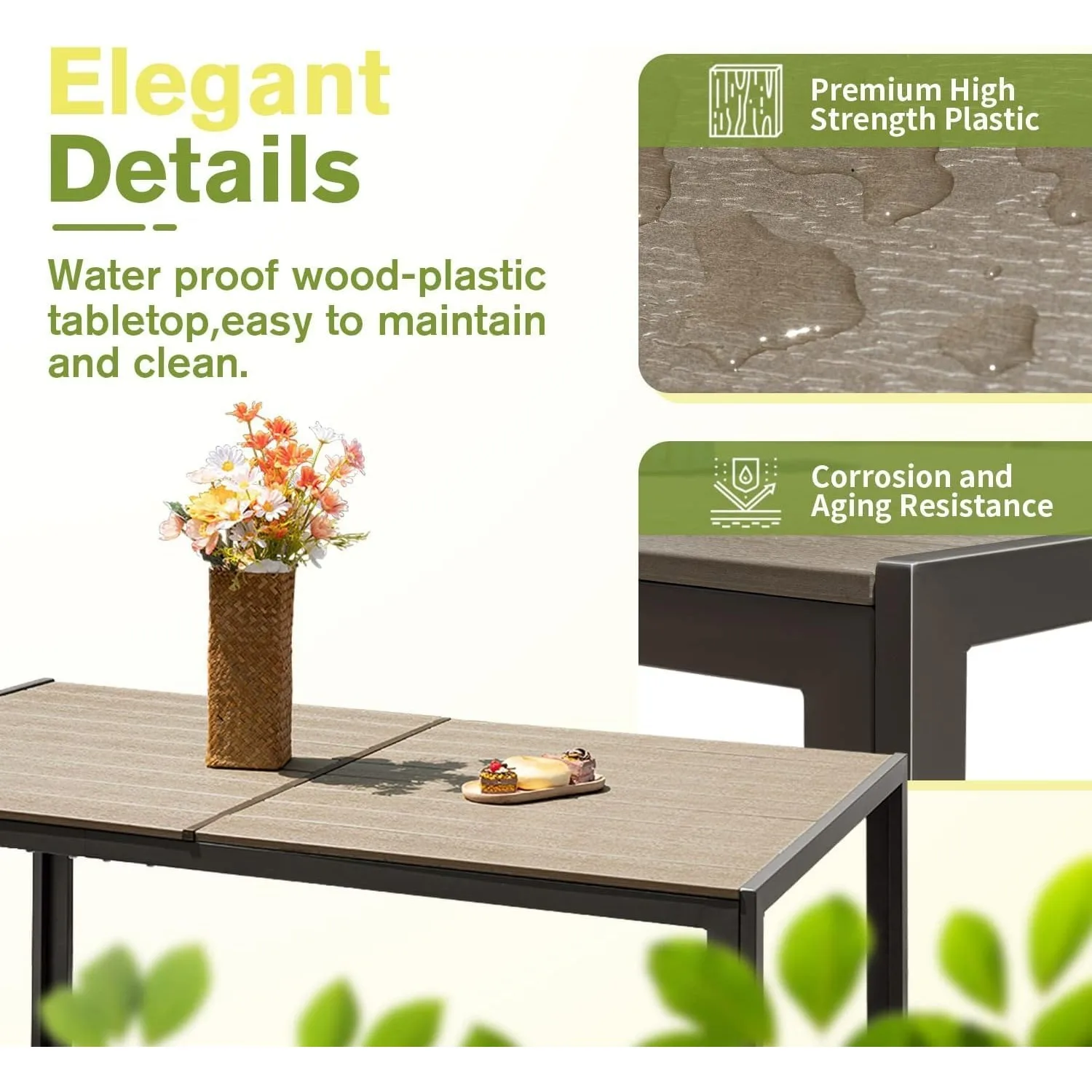 طقم طعام للفناء مكون من 7 قطع أثاث خارجي مع طاولة كبيرة و6 كراسي منسوجة للشرفة، بني #3