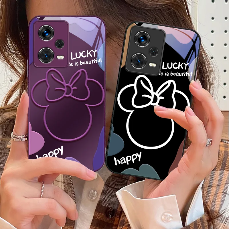 Gradient Cute Mickey For Xiaomi 14 Ultra 13 Lite Redmi Note 13 11 Pro 12 Plus Poco X6 3 Pro F4 6 GT Tempered Glass phone case