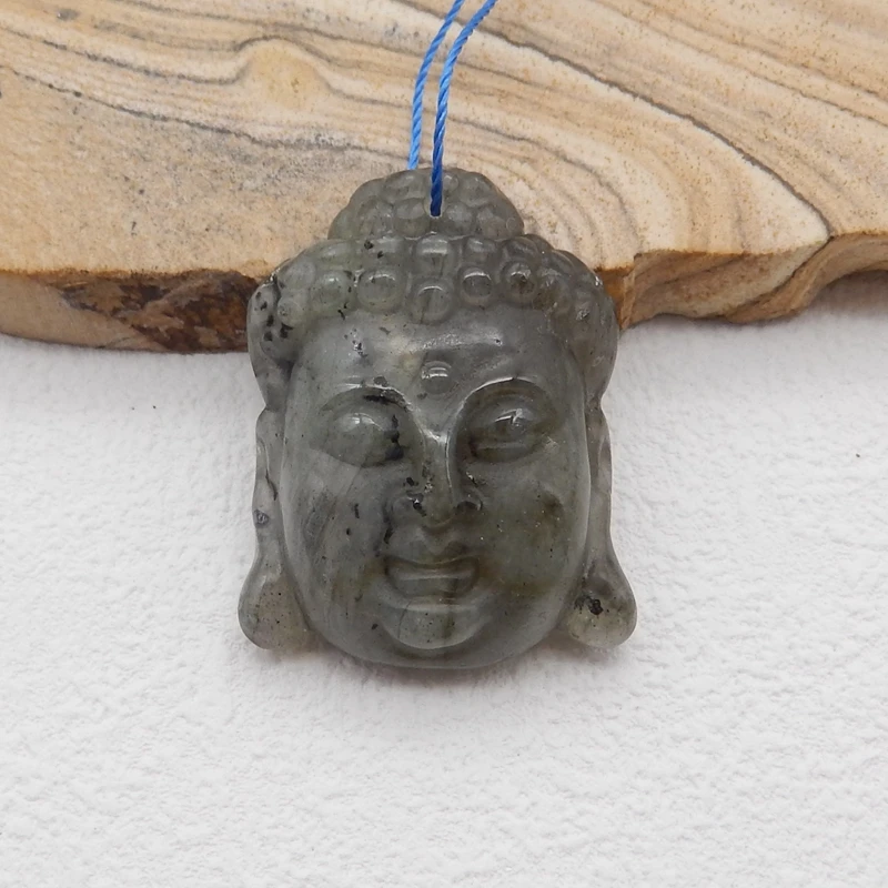 

Hot Sale Natural Stone Flashy Labradorite Carved Buddha Head Pendant Bead Fashion Jewelry Necklace Accessories 31x24x11mm 14g