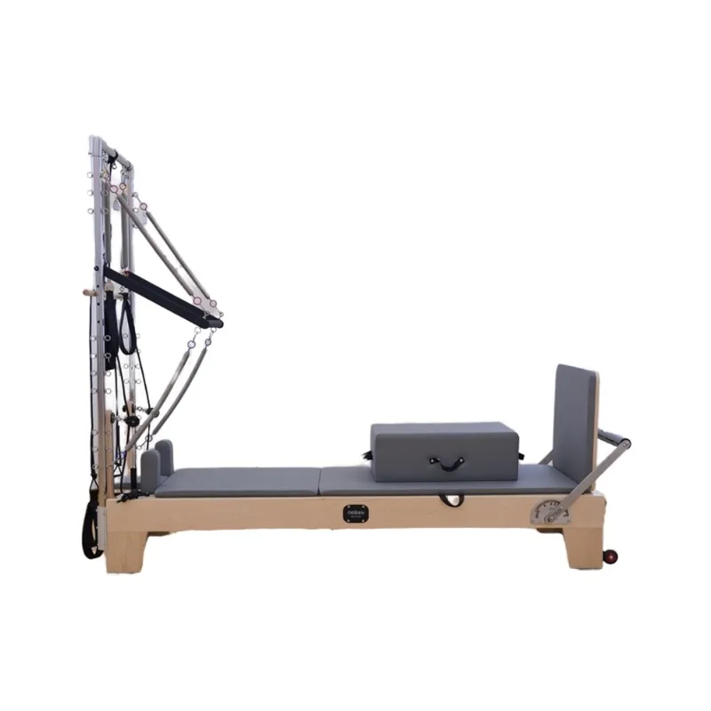 YTYIN Beige Pilates Reformer for Home, High-Quality Maple/Oak Wood & PU Core Bed for Gym Fitness