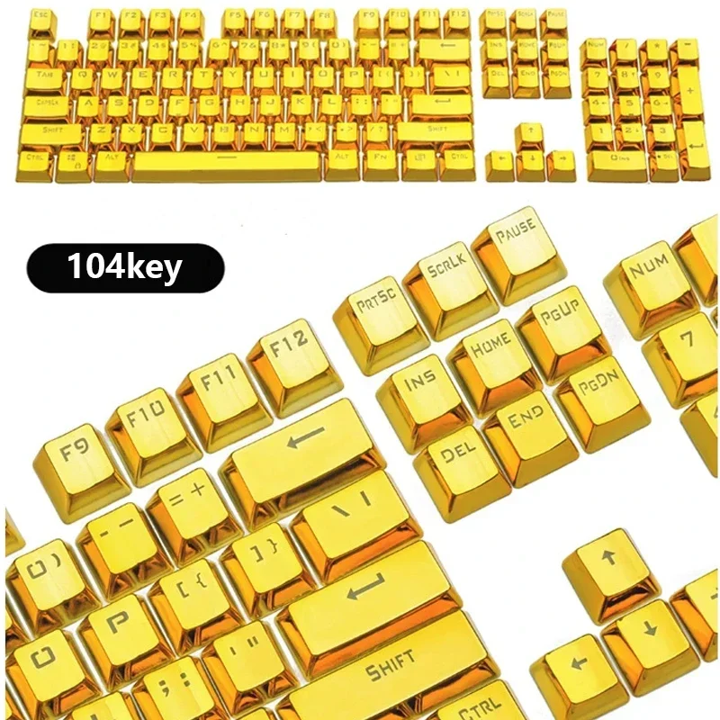 

Electroplated Metal Keycap Mechanical Keyboard 104 87Key Cross Axis Personality Translucent Gold Silver Red Game Keycap