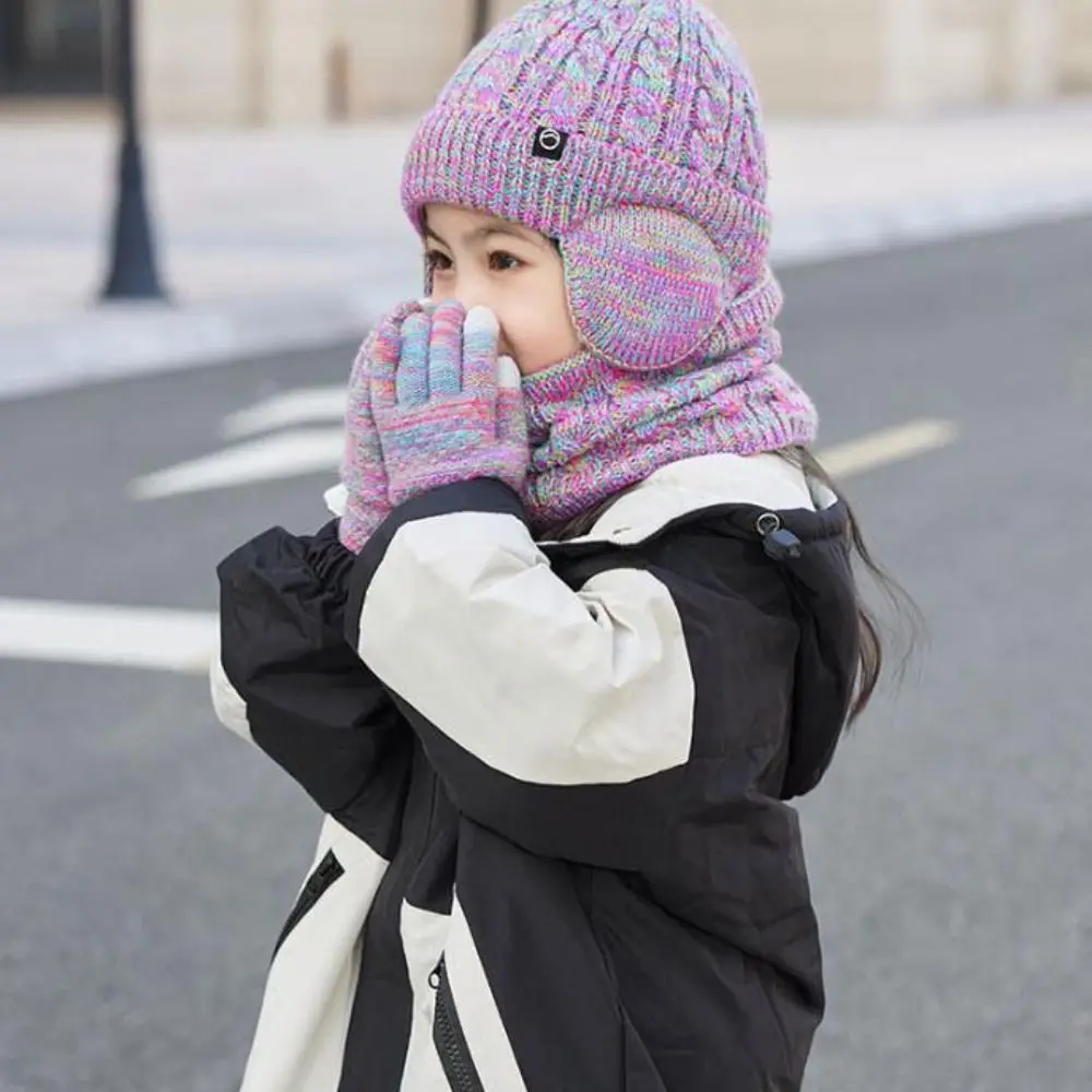 3pcs-set-fashion-solid-color-hat-scarf-gloves-set-earflap-winter-pullover-hat-thickened-coldproof-ear-protection-caps-boy-girl