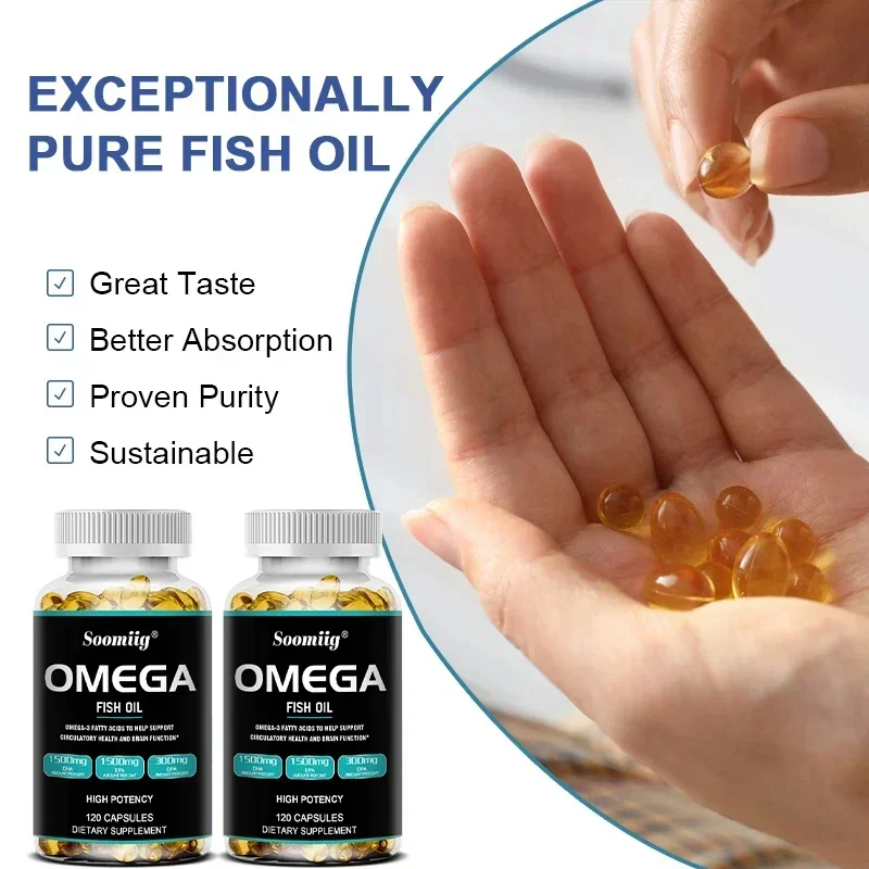 Soomiig High Potency Omega 3 Fish Oil - 120 Softgels - EPA 1500 Mg DHA 1500 Mg DPA 300 Mg Non-GMO Gluten Free Dietary Supplement