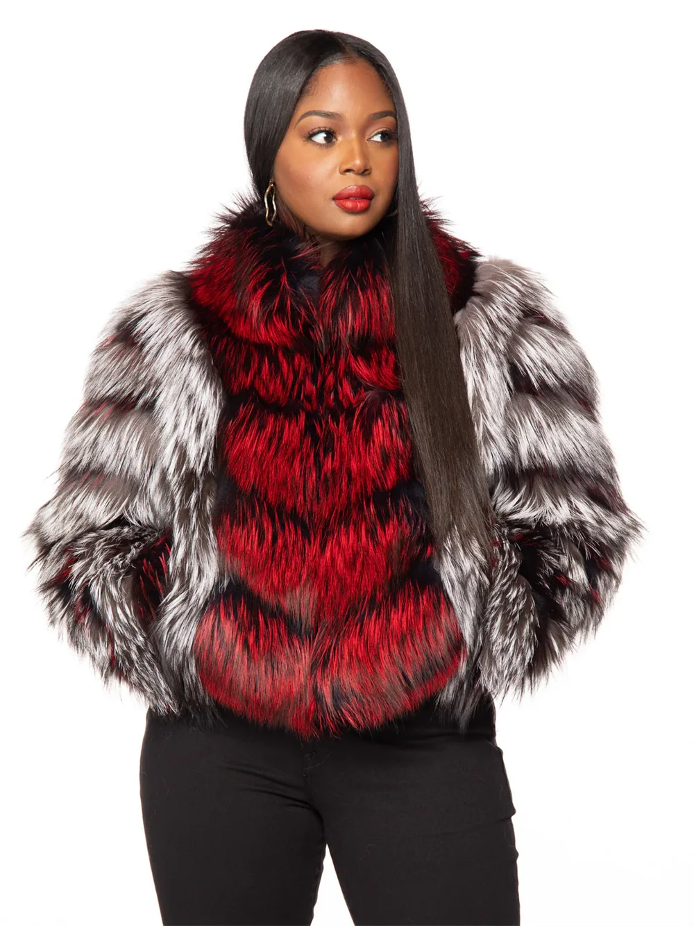 Real Red Fox Fur Jacket Women Plus Size Luxury Full Sleeves Winter Plush Fur Vest Female Silver Fox Short Coat For Girls