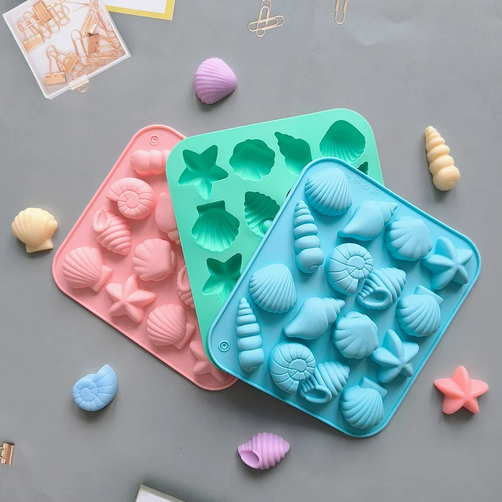 16 Holes Sea Shell Chocolate Silicone Molds 3D Conch Jelly Fondant Moulds Starfish Shape Resin Party Decor Candle Birthday Gifts