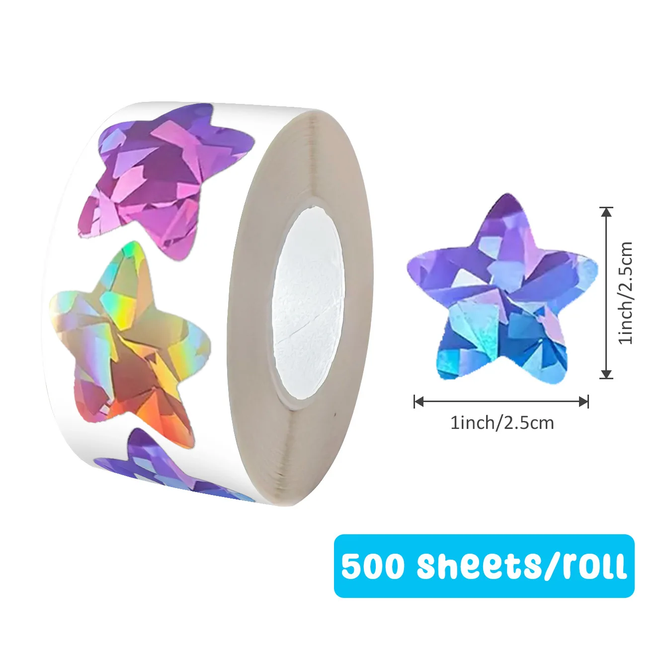 8-Color Holographic Star Stickers,500 1-Inch - DIY Crafts, Behavior Charts, Planners, School and Classroom Teacher Supplies