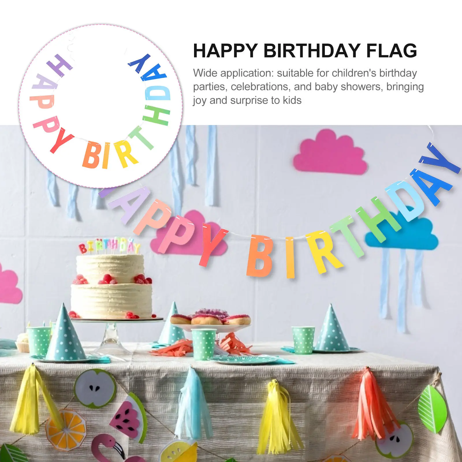 1Set Colorful Birthday Party Banner Happy Birthday Paper Flag Garland Festive Wall Hanging Decoration for Shower