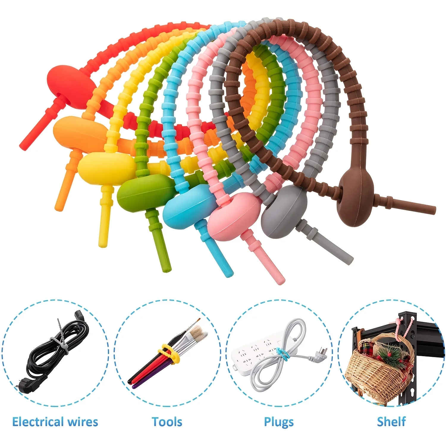 50pcs Silicone Reusable Cable Organizer Storage Bag Tie, Wire Management Zipper , Multi-Functional Bag Clip,Organizer Clip cable