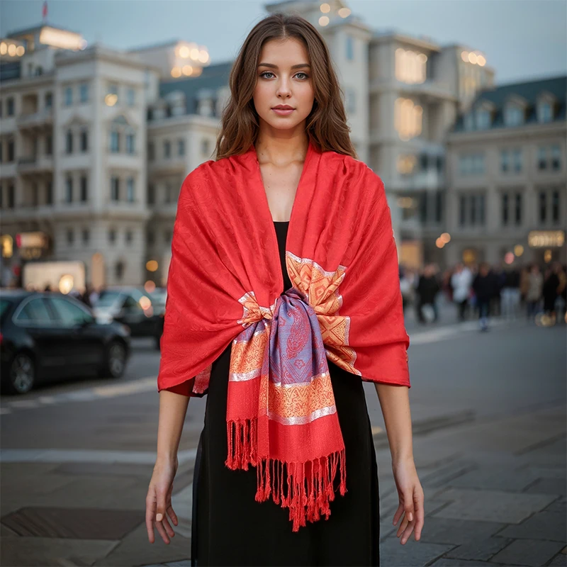 2025 New Luxury Autumn Cashmere Pashmina Shawls Women Warm Jacquard Scarves Lady Wrap Foulard Poncho Echarpe Stoles Scarf image 4