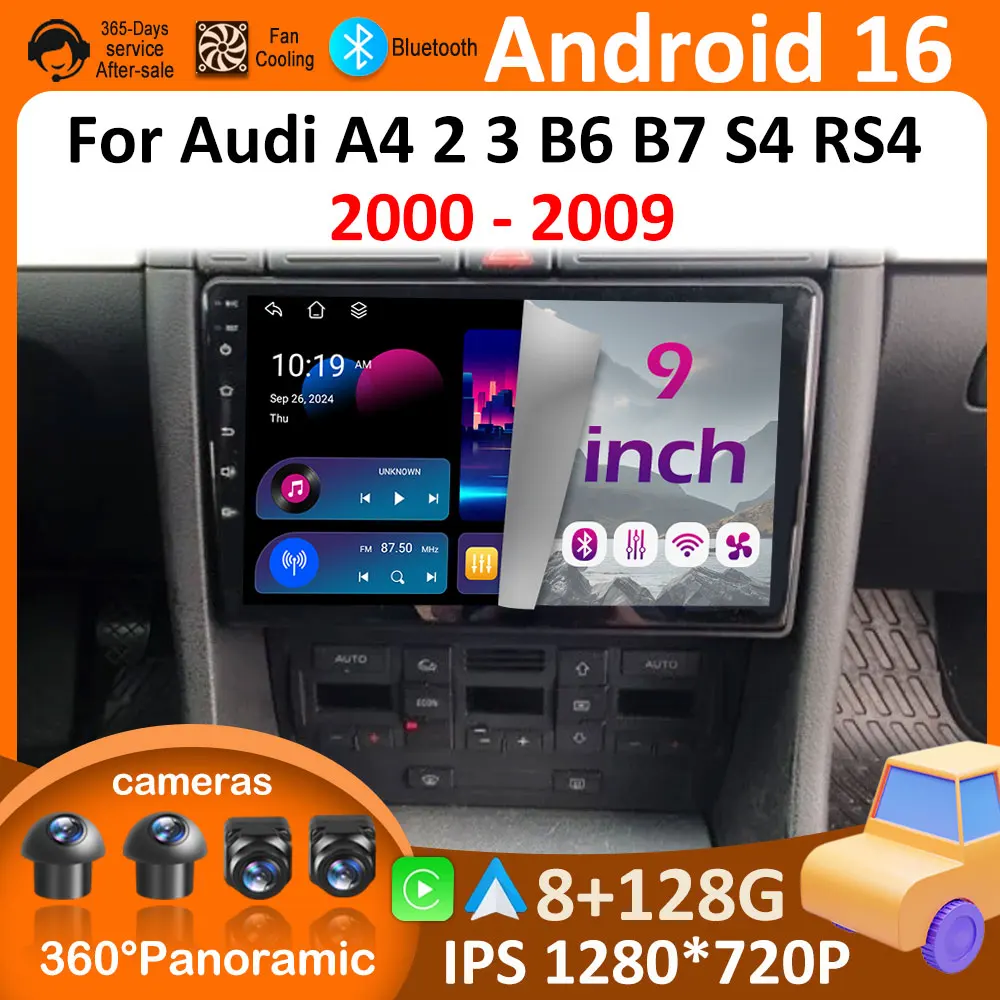 

Wireless Carplay Car Video for Audi A4 2 3 B6 B7 S4 RS4 2000 - 2009 Multimedia Player Android 16 GPS Navigation 4G Accessories