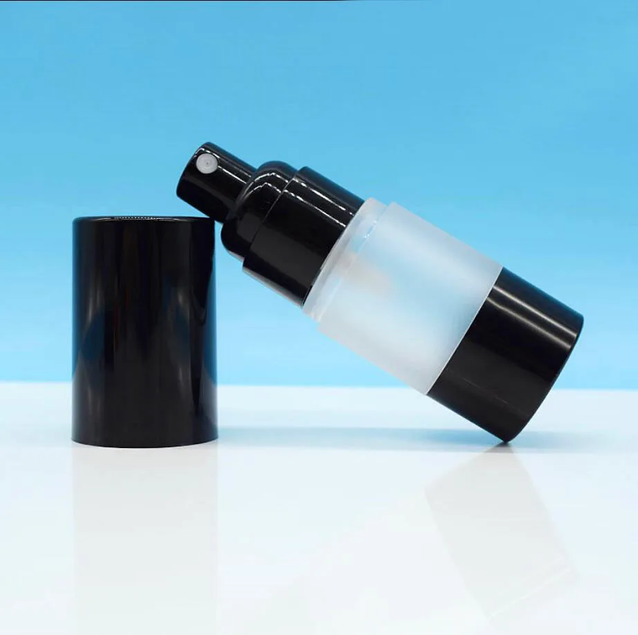 15 مللي زجاجة بدون هواء غطاء مضخة سوداء أسفل غسول الجسم بلوري/مستحلب/الأساس/الجوهر/مصل الزيت/حبر مستحضرات التجميل