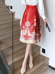 New Chinese Style Improved Horse-Face Skirt Suit Two Piece Set Women's Spring Summer Outfits New Long Sleeve Shirt Hanfu Skirt