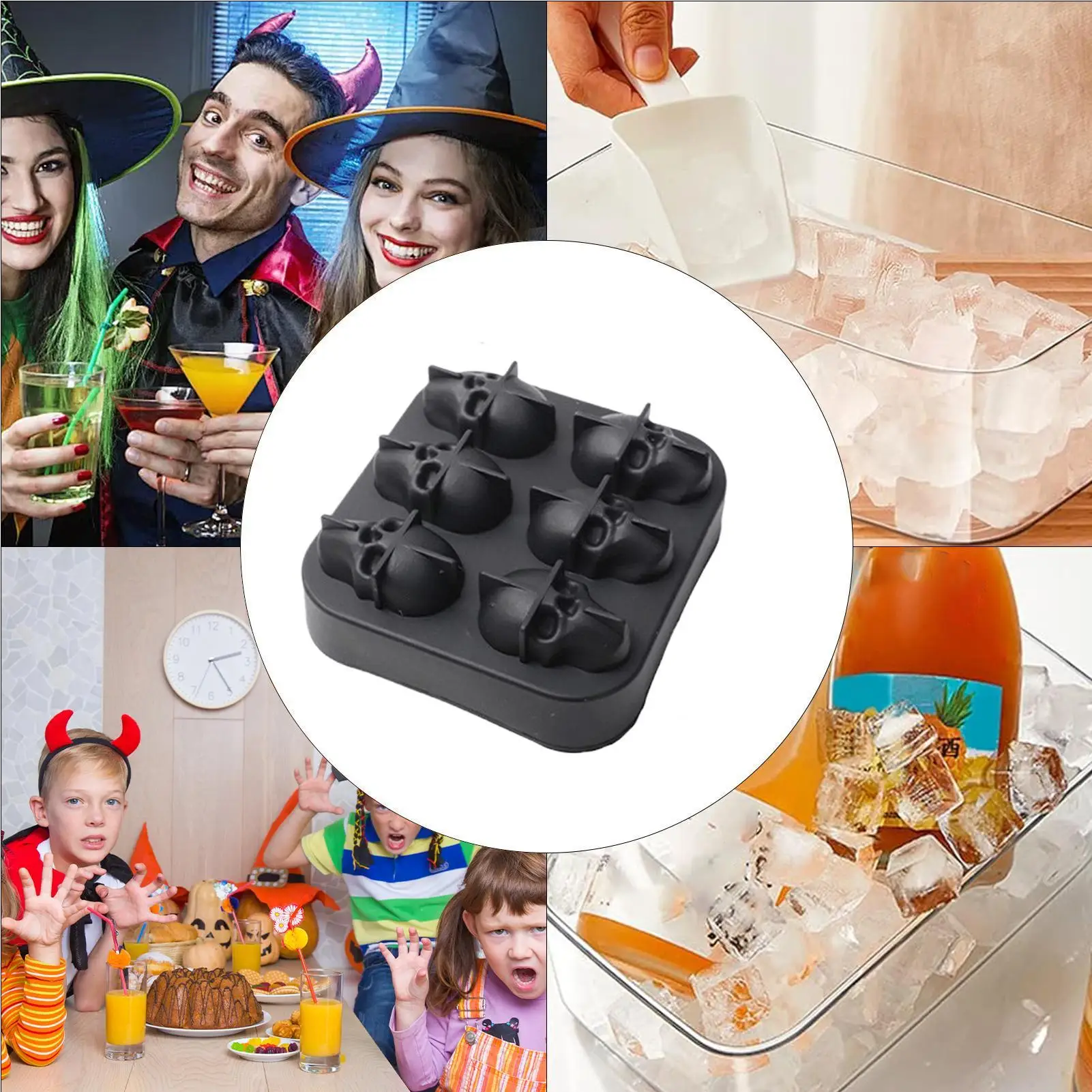 Molde de hielo de calavera de Halloween, molde de hielo 3D para cóctel, utensilios de cocina de Halloween, suministros de fiesta para vino, whisky, zumo de bebidas