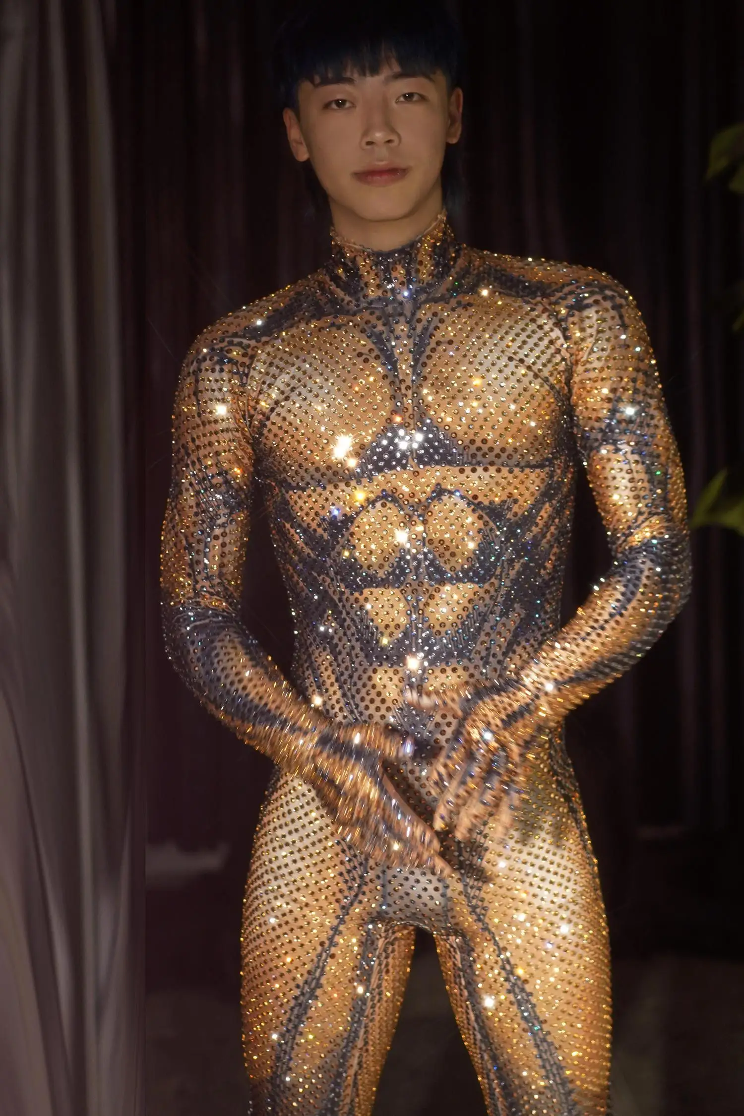 Mężczyźni Luksusowa moda Shinny Crystal Jumpsuit Sexy One Piece Body Suit Men Celebrity Party Costume Drag Queen Festival Outfit Juren