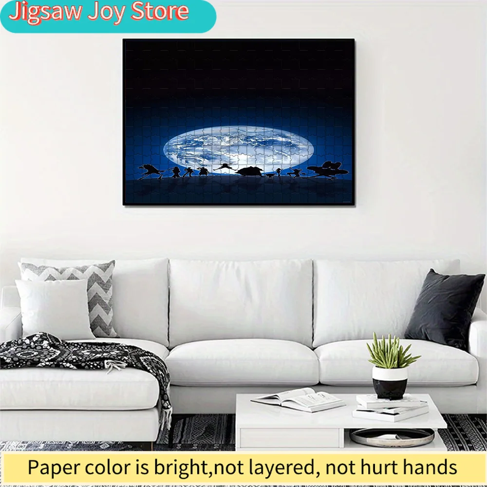 

Premium Paper Jigsaw Puzzle One Piece Straw Hat Crew Silhouette Earth Scene Anime Art High Quality Cardboard Puzzle for Family E
