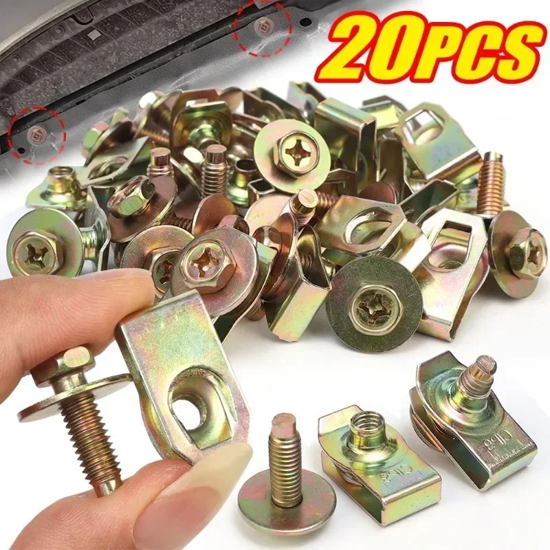 20PCS M6 Engine Cover Splash Shield Bumper Fender Liner Fastener Rivet Screw U-Nut Clip
