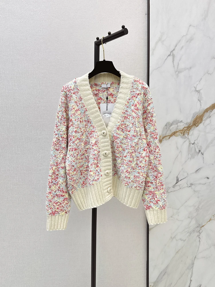 Spring Autumn Fashion Daily Casual Colorful Knitting Cardigan Women's V-Neck Single Breasted Long Sleeve Versatile Coat