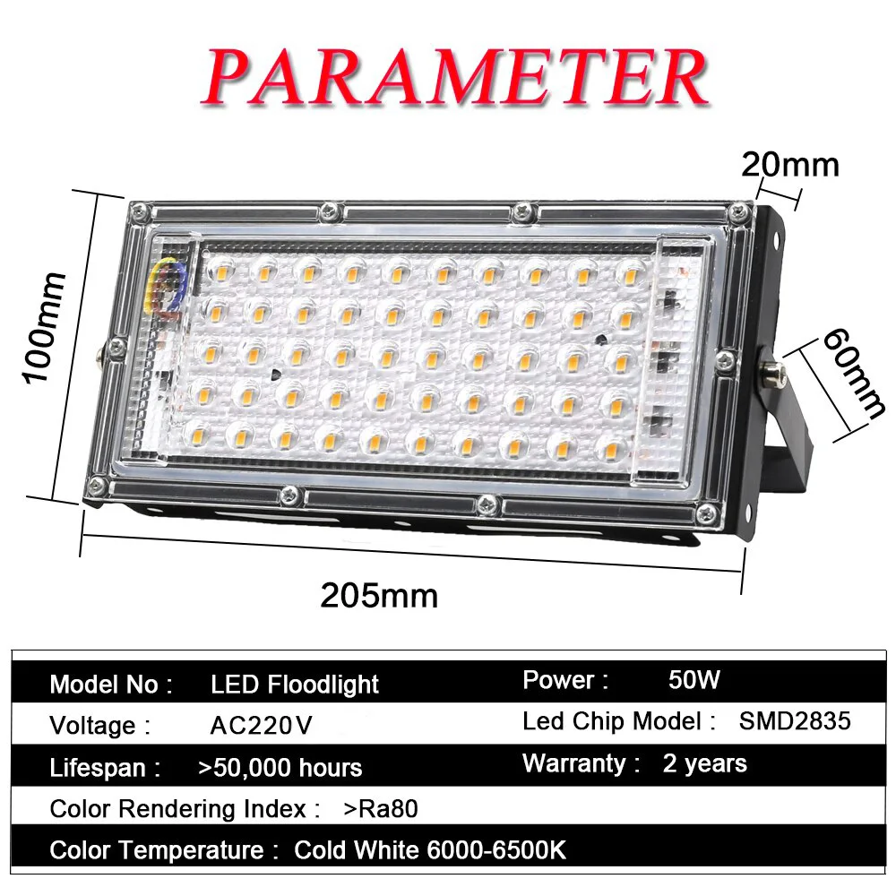 50W Led Flood Light Outdoor Floodlight Spotlight IP65 Waterproof AC 220V  LED Reflector Street Lamp Wall Flood Lights
