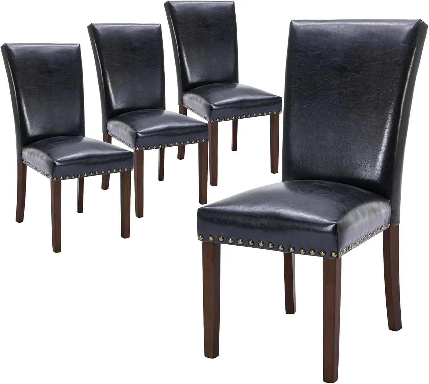 Upholstered Parsons Dining Chairs Set of 4 PU Leather Dining Room Kitchen Side Chair with Nailhead Trim and Wood Legs - Black