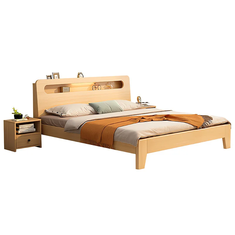 Solid wood bed 1.5M single rental house 1.8 economy double bed 1.2m